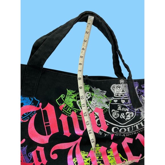 Juicy Couture Black Canvas Viva La Juicy Tote Bag With Multicolor Print` - Picture 4 of 8